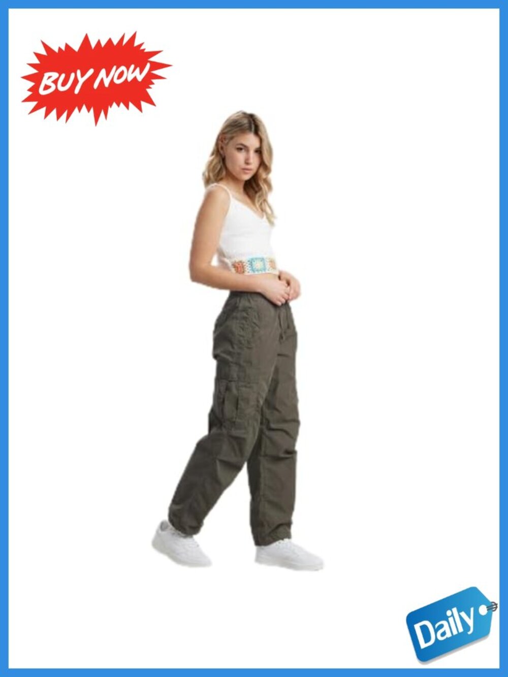 Unionbay Peached Cotton Nylon Cargo Parachute Pant Relaxed High Rise Tapered